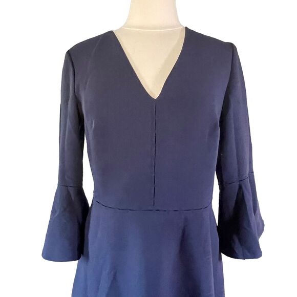 BANANA REPUBLIC Dress Size 8 Fit Flare 3/4 Flutter Sleeve Midnight Navy Lined - Picture 3 of 9